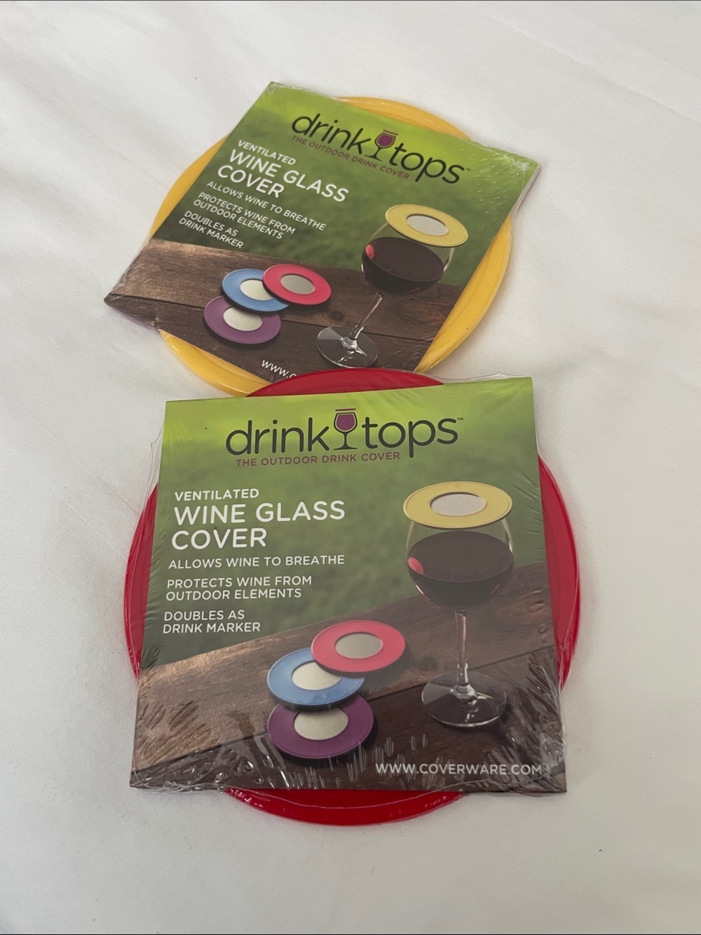 Ventilated Wine Glass Covers - Red & Yellow pack of Two